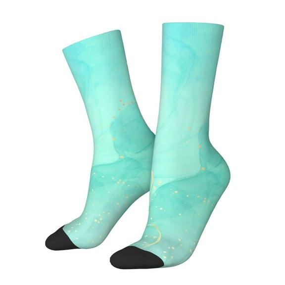 Balery Cyan Mint Marble Pattern Crew Socks Unisex– Soft & Breathable Socks for Men & Women, One-Size Fits Most (US 5-11), Comfortable & Durable for Daily Wear