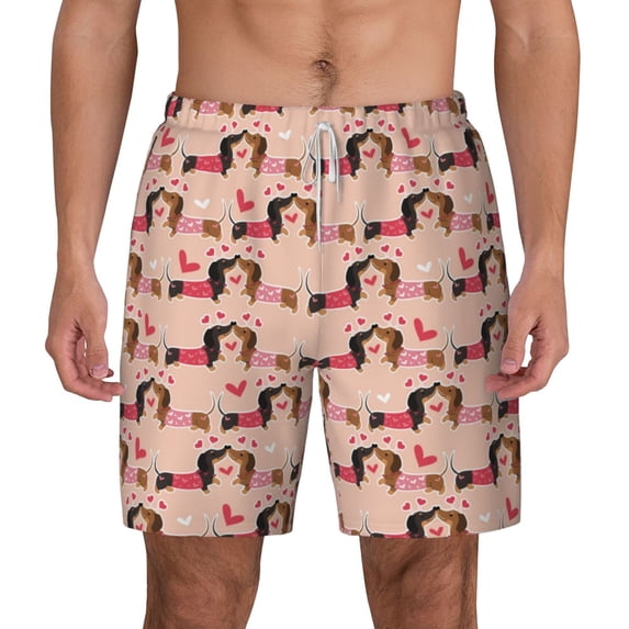 Balery Dachshund Couple Mens Swim Trunks Swim Shorts for Men Quick Dry Inseam Beach Shorts with Compression Liner Pocket-Large