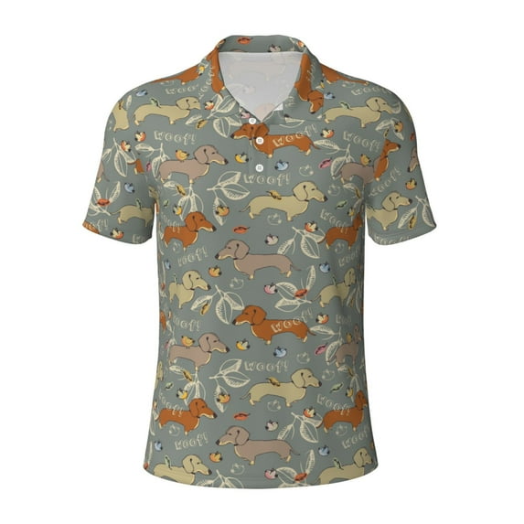 Balery Dachshund Dog Bird Printed Men’s Short Sleeve Polo Shirt, Midweight Men's Shirt,Golf Polo shirts -XX-Large