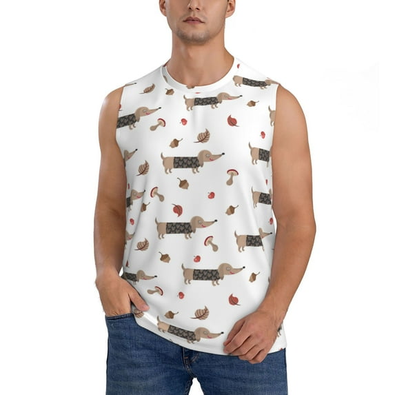 Balery Dachshund Dog Men's Sleeveless Muscle Shirts Workout Tank Top, Moisture Wicking, Odor Protection-Large