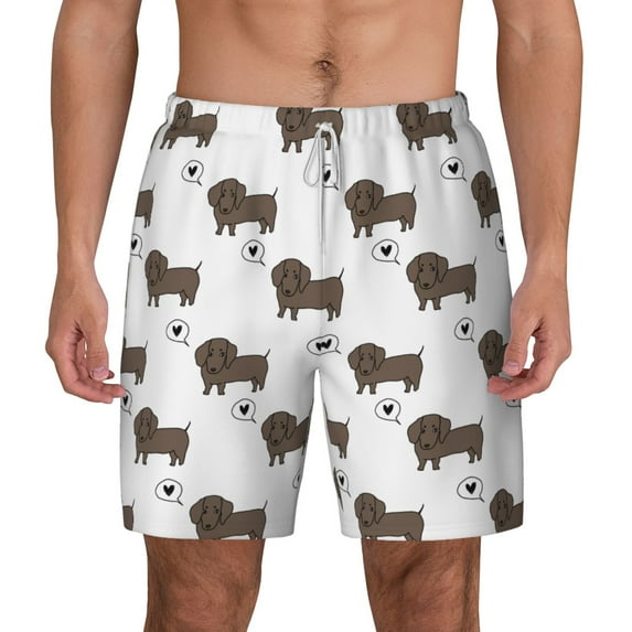 Balery Dachshund Dog Mens Swim Trunks Swim Shorts for Men Quick Dry Inseam Beach Shorts with Compression Liner Pocket-Small