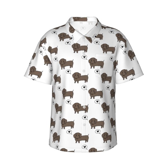 Balery Dachshund Dog Print Men's Hawaiian Shirts Short Sleeve Beach Shirt Relaxed Fit Vacation Button Down Shirts-3X-Large