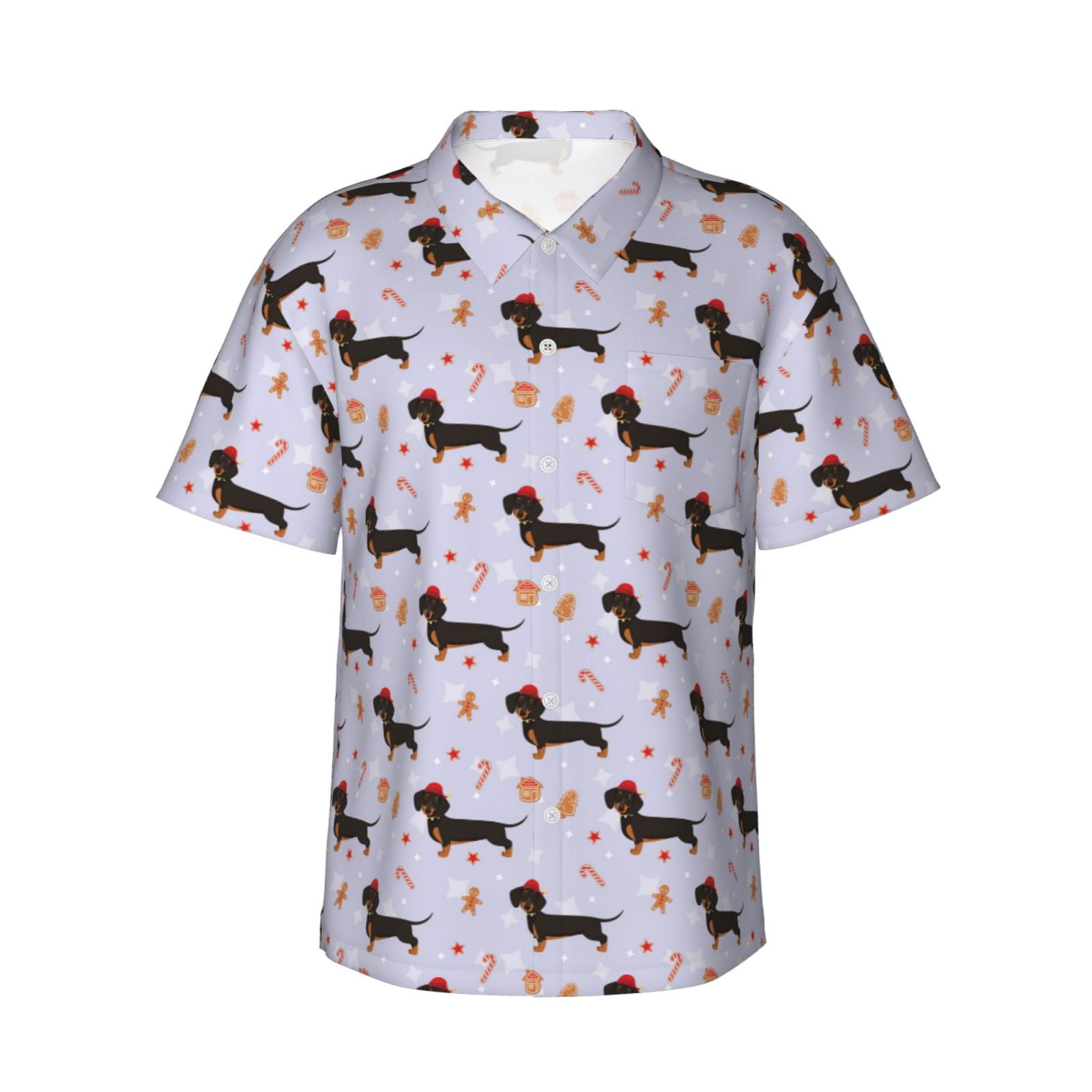 Balery Dachshund Dog Print Men's Hawaiian Shirts Short Sleeve Beach