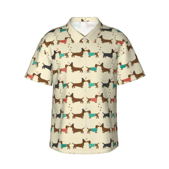 Balery Dachshund Dog Print Men's Hawaiian Shirts Short Sleeve Beach Shirt Relaxed Fit Vacation Button Down Shirts-XX-Large