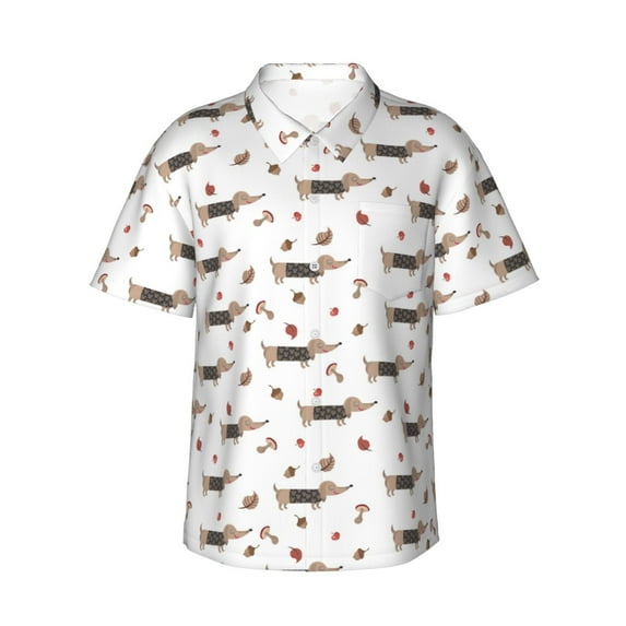Balery Dachshund Dog Print Men's Hawaiian Shirts Short Sleeve Beach Shirt Relaxed Fit Vacation Button Down Shirts-