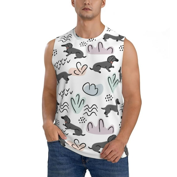 Balery Dachshund Dog Puppy Men's Sleeveless Muscle Shirts Workout Tank Top, Moisture Wicking, Odor Protection-XX-Large