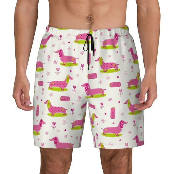 Balery Dachshund Dog Puppy Mens Swim Trunks Swim Shorts for Men Quick Dry Inseam Beach Shorts with Compression Liner Pocket-Small