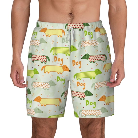 Balery Dachshund Dog Puppy Mens Swim Trunks Swim Shorts for Men Quick Dry Inseam Beach Shorts with Compression Liner Pocket-Small