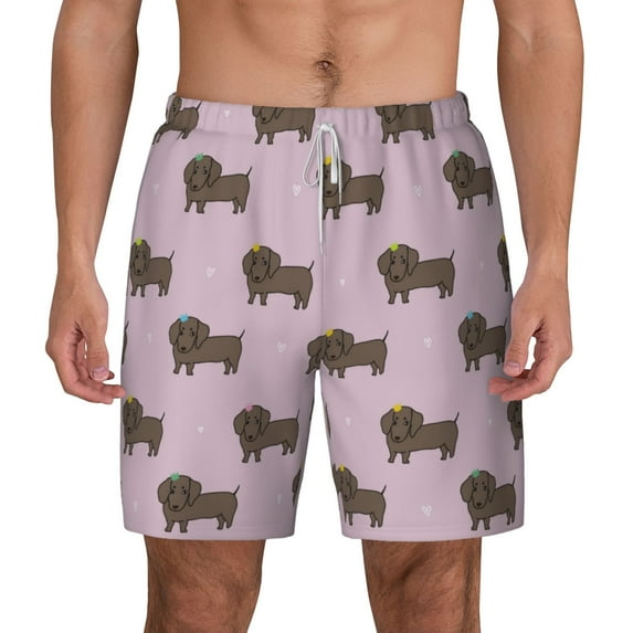 Balery Dachshund Dog Puppy Mens Swim Trunks Swim Shorts for Men Quick Dry Inseam Beach Shorts with Compression Liner Pocket-X-Large