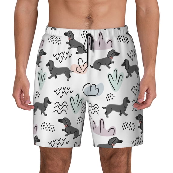 Balery Dachshund Dog Puppy Mens Swim Trunks Swim Shorts for Men Quick Dry Inseam Beach Shorts with Compression Liner Pocket-XX-Large