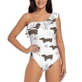 thumbnail image 1 of Balery Dachshund Dog Puppy One Shoulder Swimsuits for Women Ruffle Swimsuits Tummy Control One Shoulder Bathing Suits-X-Large, 1 of 8