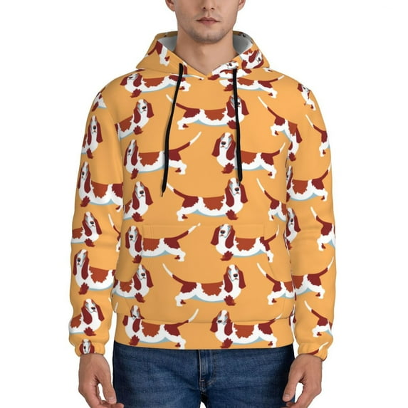 Balery Dachshund Dog Puppy Pattern Mens Hoodie Kangaroo Pocket Hoodie Pullover Hooded Sweatshirt Ideal for Daily Wear Travel and Home-Large