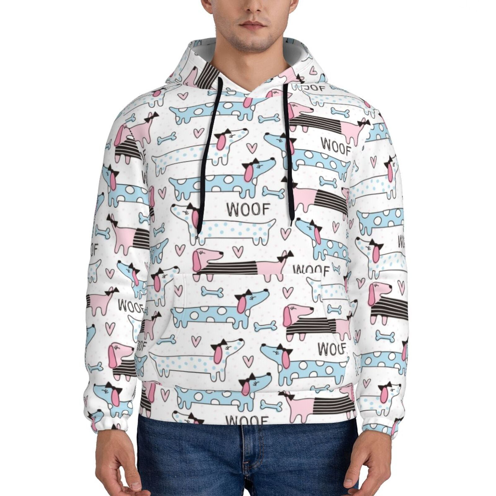 Beagle Paw Dog Bone Pattern Print Men Pullover Hoodie