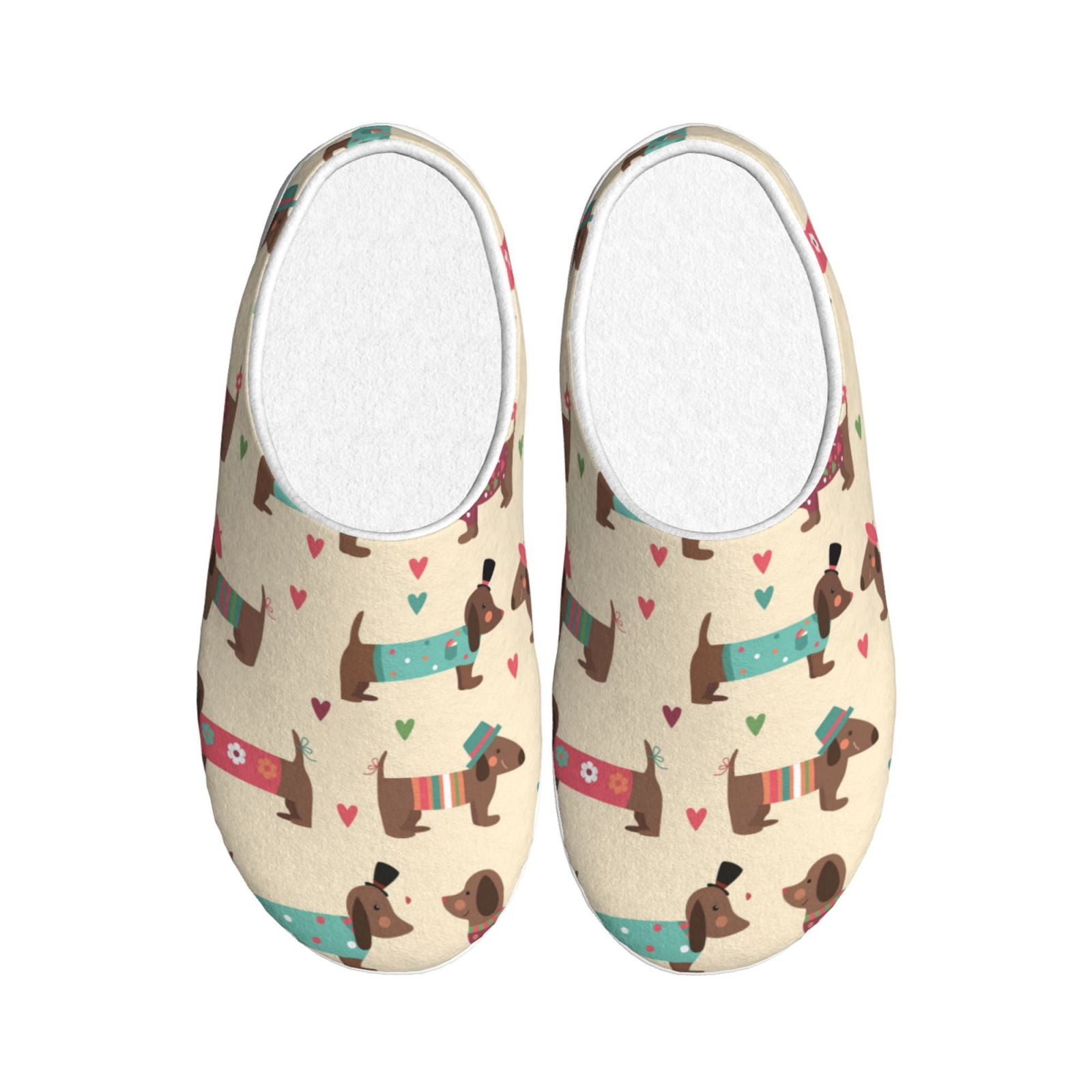 Balery Dachshund Dog Puppy Pattern Women's Fuzzy Memory Foam Slippers ...