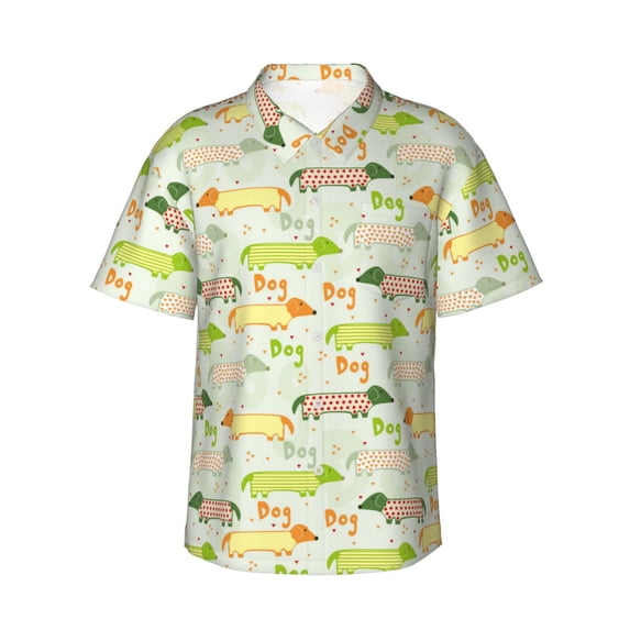 Balery Dachshund Dog Puppy Print Men's Hawaiian Shirts Short Sleeve Beach Shirt Relaxed Fit Vacation Button Down Shirts-3X-Large