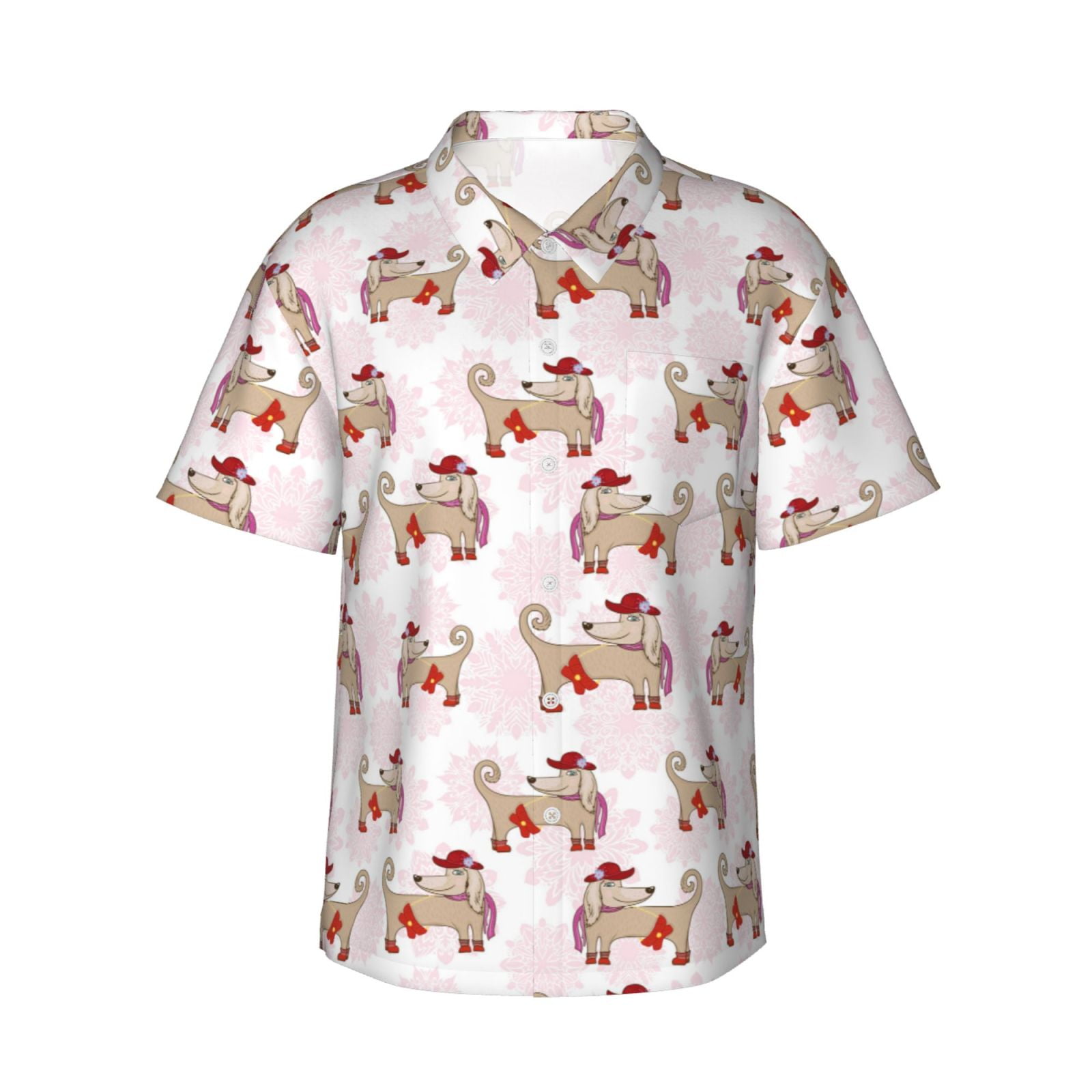 Balery Dachshund Dog Puppy Print Men's Hawaiian Shirts Short Sleeve