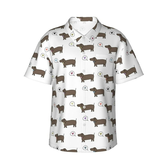 Balery Dachshund Dog Puppy Print Men's Hawaiian Shirts Short Sleeve Beach Shirt Relaxed Fit Vacation Button Down Shirts-Large