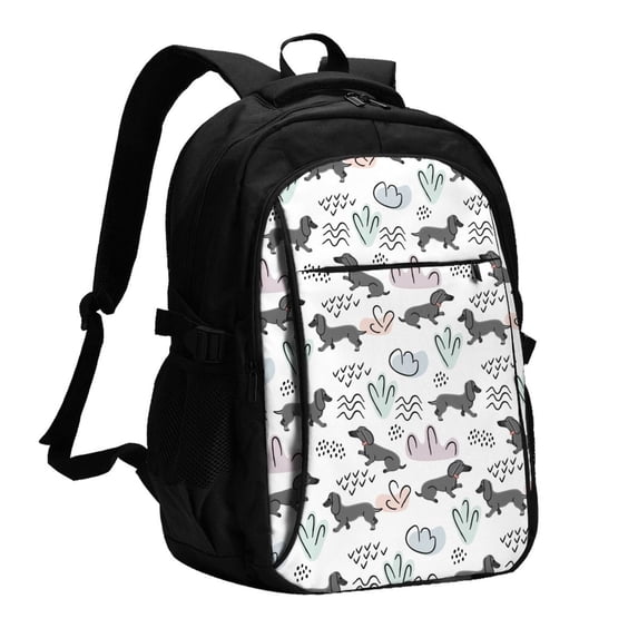 Balery Dachshund Dog Puppy Print USB Charging Backpack for Men and Women - Water-Resistant, Anti-Theft Laptop Backpack with USB Port for Travel, Work, School, and College
