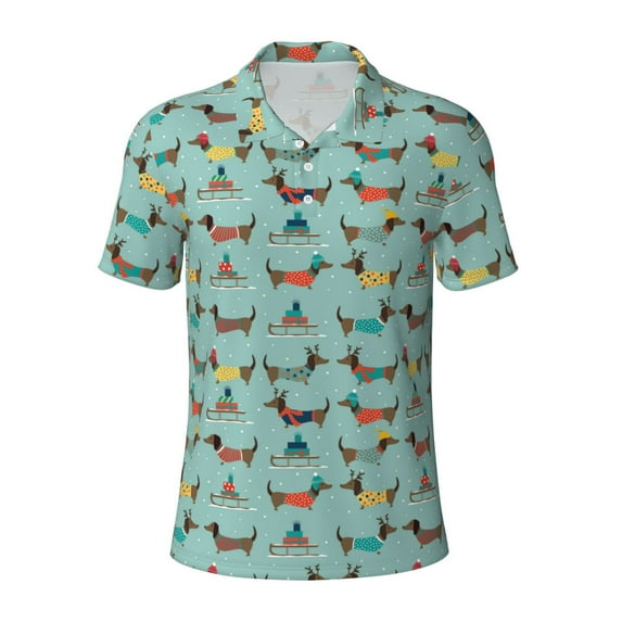 Balery Dachshund Dog Puppy Printed Men’s Short Sleeve Polo Shirt, Midweight Men's Shirt,Golf Polo shirts -3X-Large