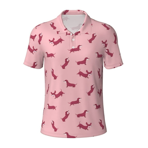 Balery Dachshund Dog Puppy Printed Men’s Short Sleeve Polo Shirt, Midweight Men's Shirt,Golf Polo shirts -Medium