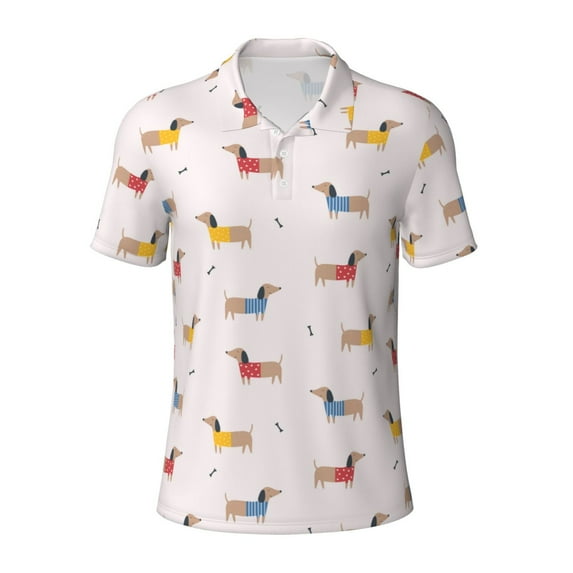 Balery Dachshund Dog Puppy Printed Men’s Short Sleeve Polo Shirt, Midweight Men's Shirt,Golf Polo shirts -Medium