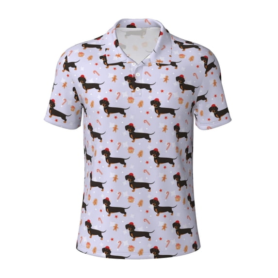 Balery Dachshund Dog Puppy Printed Men’s Short Sleeve Polo Shirt, Midweight Men's Shirt,Golf Polo shirts -XX-Large