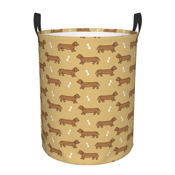 Balery Dachshund Dog Puppy Round Laundry Basket with Handles Waterproof Freestanding Laundry Hamper for Clothes Toys in the Dorm and Family-Medium