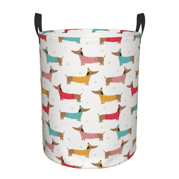 Balery Dachshund Dog Puppy Round Laundry Basket with Handles Waterproof Freestanding Laundry Hamper for Clothes Toys in the Dorm and Family-