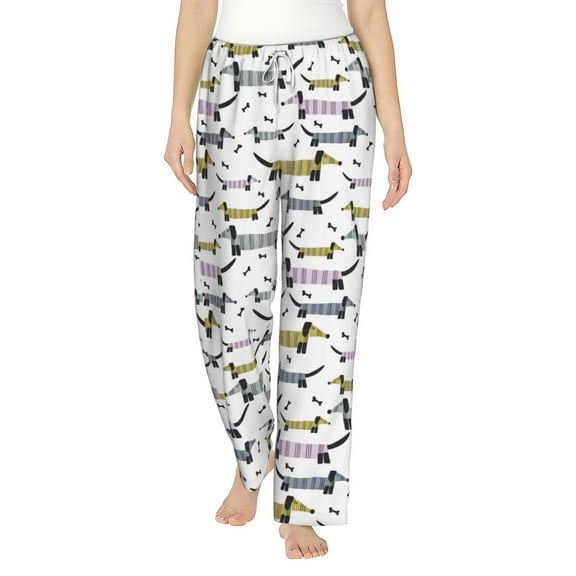 Balery Dachshund Dog Puppy print Women's Pajama Pants,Ultra Lightweight Pjs,Lounge Pant-Large