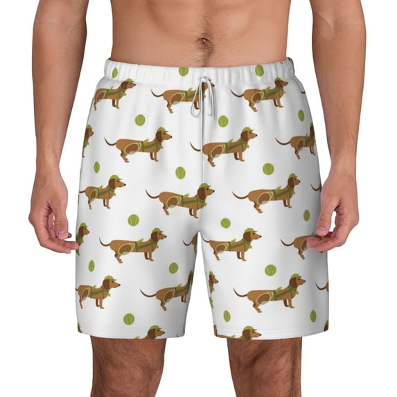 Balery Dachshund Going To Play Tennis Mens Swim Trunks Swim Shorts for Men Quick Dry Inseam Beach Shorts with Compression Liner Pocket-Medium