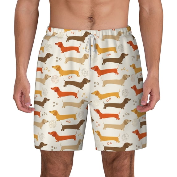Balery Dachshund Mens Swim Trunks Swim Shorts for Men Quick Dry Inseam Beach Shorts with Compression Liner Pocket-X-Large
