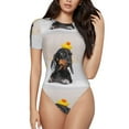 thumbnail image 1 of Balery Dachshund Sitting in Bathtub Women's Short Sleevee Crew Neck Bodysuit Tops Short Sleeve Tops Basic-Small, 1 of 9