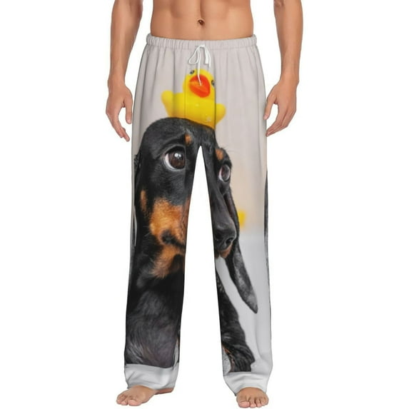 Balery Dachshund Sitting in Bathtub print Men's Pajama Pants,Ultra Lightweight Pjs,Lounge Pant-Large