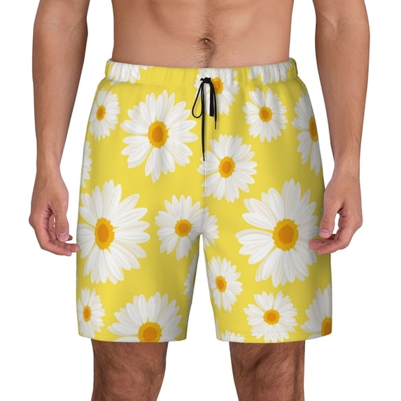 Balery Daisies Flowers Mens Swim Trunks Swim Shorts for Men Quick Dry Inseam Beach Shorts with Compression Liner Pocket-3X-Large