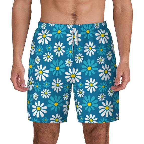 Balery Daisies Flowers Mens Swim Trunks Swim Shorts for Men Quick Dry Inseam Beach Shorts with Compression Liner Pocket-Medium