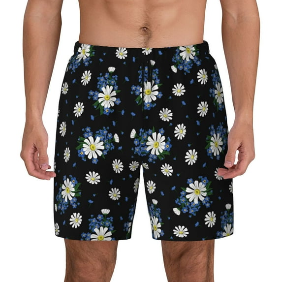Balery Daisies Flowers Mens Swim Trunks Swim Shorts for Men Quick Dry Inseam Beach Shorts with Compression Liner Pocket-Medium