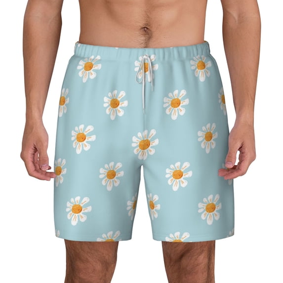 Balery Daisies Flowers Mens Swim Trunks Swim Shorts for Men Quick Dry Inseam Beach Shorts with Compression Liner Pocket-Small