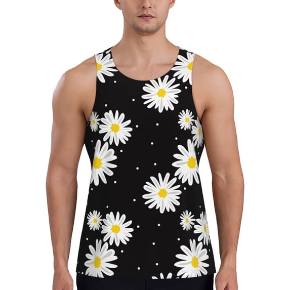 Balery Daisies Flowers Pattern Men's Workout Tank Top Gym Muscle Tee Fitness Bodybuilding Sleeveless T Shirt Quick Dry Fit Muscle Tank Top Slim-Fit Tank-XX-Large