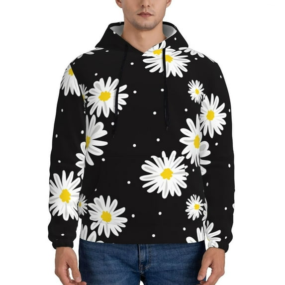 Balery Daisies Flowers Pattern Mens Hoodie Kangaroo Pocket Hoodie Pullover Hooded Sweatshirt Ideal for Daily Wear Travel and Home-4X-Large