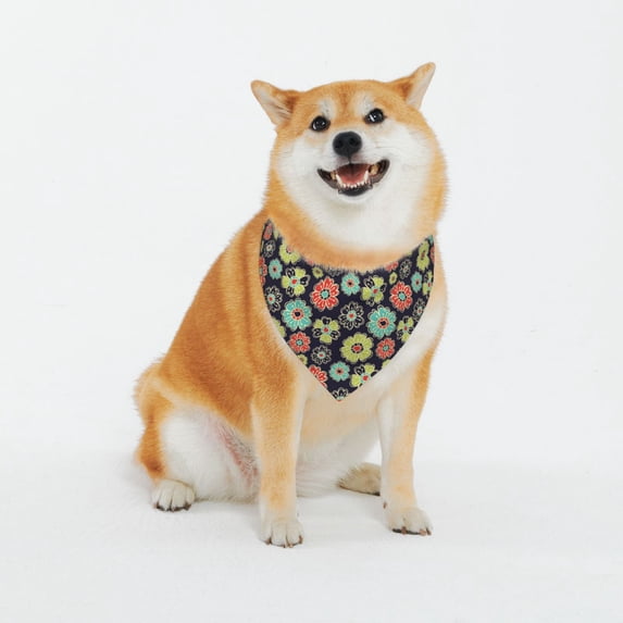 Balery Daisies Flowers Pattern Pet Scarf for Dogs and Cats – Stylish Reflective Design, Breathable & Durable Pet Bandana with Quick-Release Buckle-X-Large