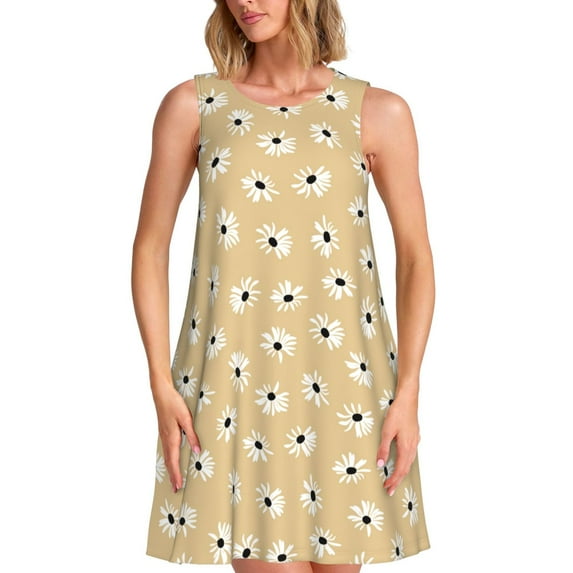 Balery Daisies Flowers Pattern Women’s Summer Dresses – Loose Sleeveless Sundress, Casual and Comfortable Beach Dress for Hot Days