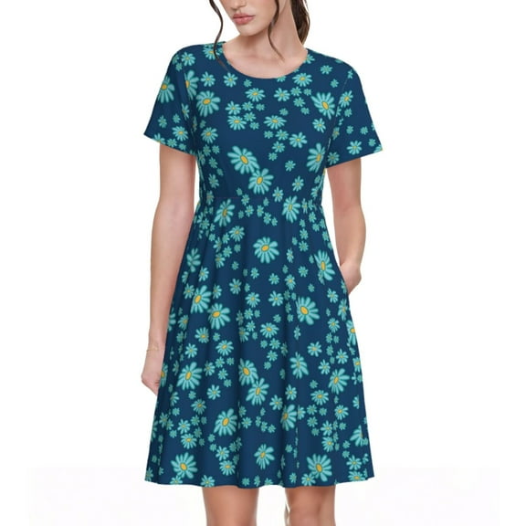 Balery Daisies Flowers Pattern Womens Dresses Loose Short sleeve Sundresses Swimsuit Coverup 2025 Summer Casual Dress for Women - A-Line Swing Dress