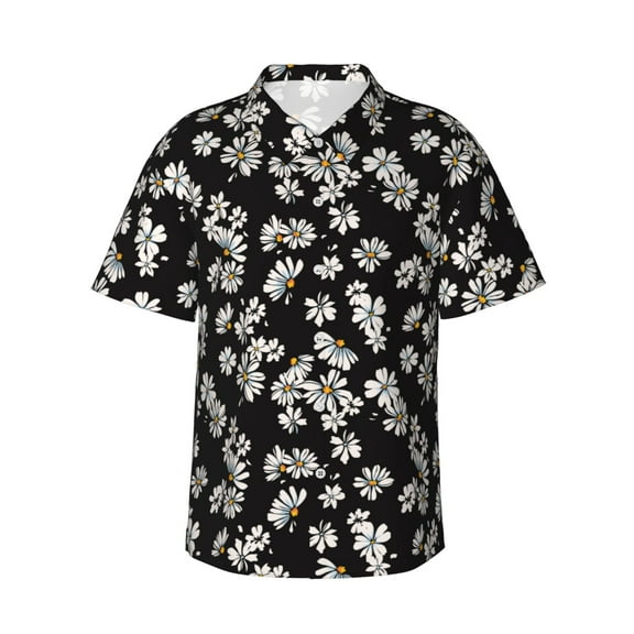 Balery Daisies Flowers Print Men's Hawaiian Shirts Short Sleeve Beach Shirt Relaxed Fit Vacation Button Down Shirts-Medium