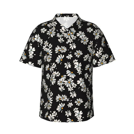 Balery Daisies Flowers Print Men's Hawaiian Shirts Short Sleeve Beach Shirt Relaxed Fit Vacation Button Down Shirts-X-Large