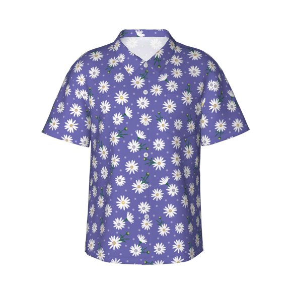 Balery Daisies Flowers Print Men's Hawaiian Shirts Short Sleeve Beach Shirt Relaxed Fit Vacation Button Down Shirts-XX-Large