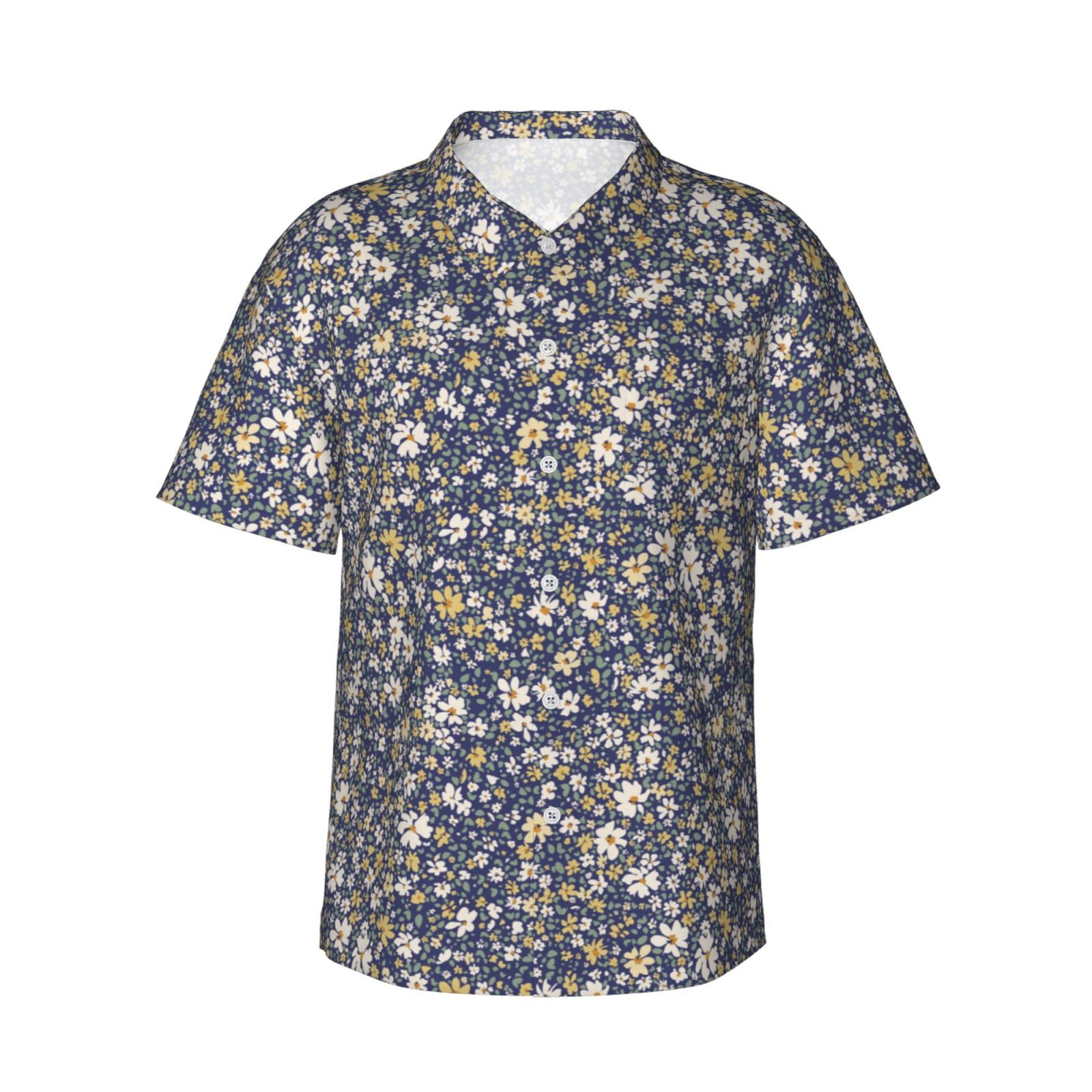 Balery Daisies Flowers Print Men's Hawaiian Shirts Short Sleeve Beach