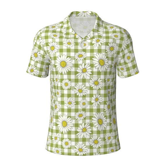 Balery Daisies Flowers Printed Men’s Short Sleeve Polo Shirt, Midweight Men's Shirt,Golf Polo shirts -4X-Large