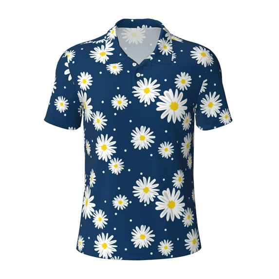 Balery Daisies Flowers Printed Men’s Short Sleeve Polo Shirt, Midweight Men's Shirt,Golf Polo shirts -Large