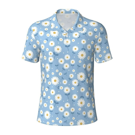 Balery Daisies Flowers Printed Men’s Short Sleeve Polo Shirt, Midweight Men's Shirt,Golf Polo shirts -Medium