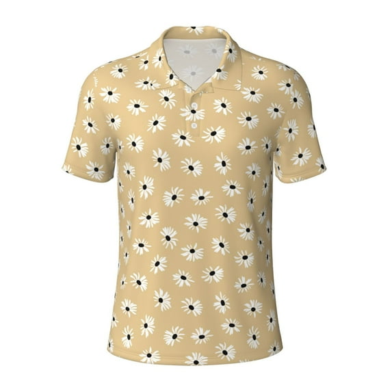 Balery Daisies Flowers Printed Men’s Short Sleeve Polo Shirt, Midweight Men's Shirt,Golf Polo shirts -Medium